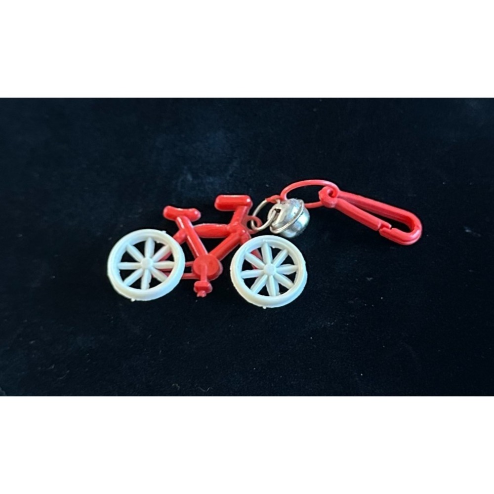 Vintage 1980s Plastic Bell Charm Red Bicycle Bike Moves Clip-on 80s Necklace